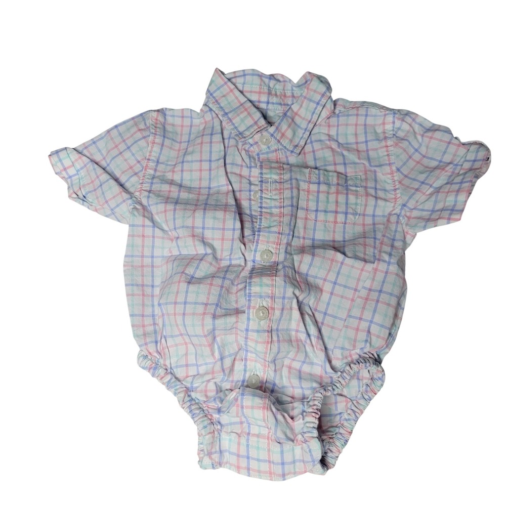 Janie and Jack Boys Pastel Plaid Short Sleeve Button Up Bodysuit 3-6 Months